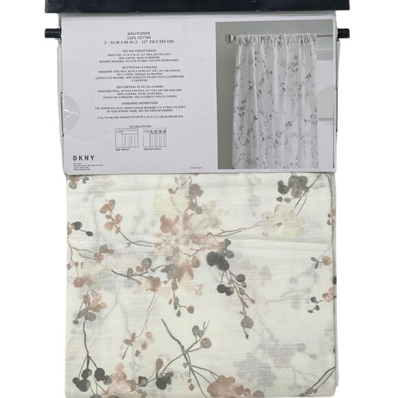 DKNY WALLFLOWER 50 x 96 Floral Rod Pocket Cotton Designer Window Curtains Panels - Picture 5 of 5